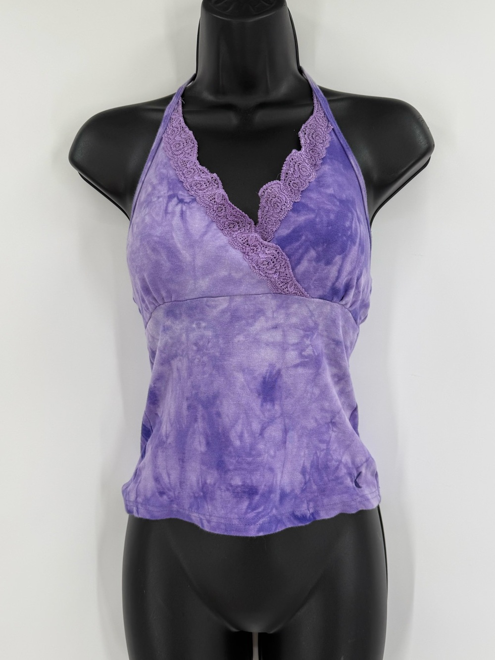 Playboy Y2K Tie Dye Lace Trim Halter Top | Purple | Small